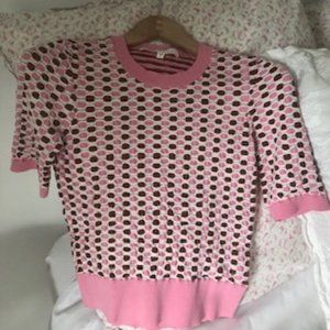 Veronica Beard Retro Design Pink & Brown Stretch Top / Sweater. Size Medium